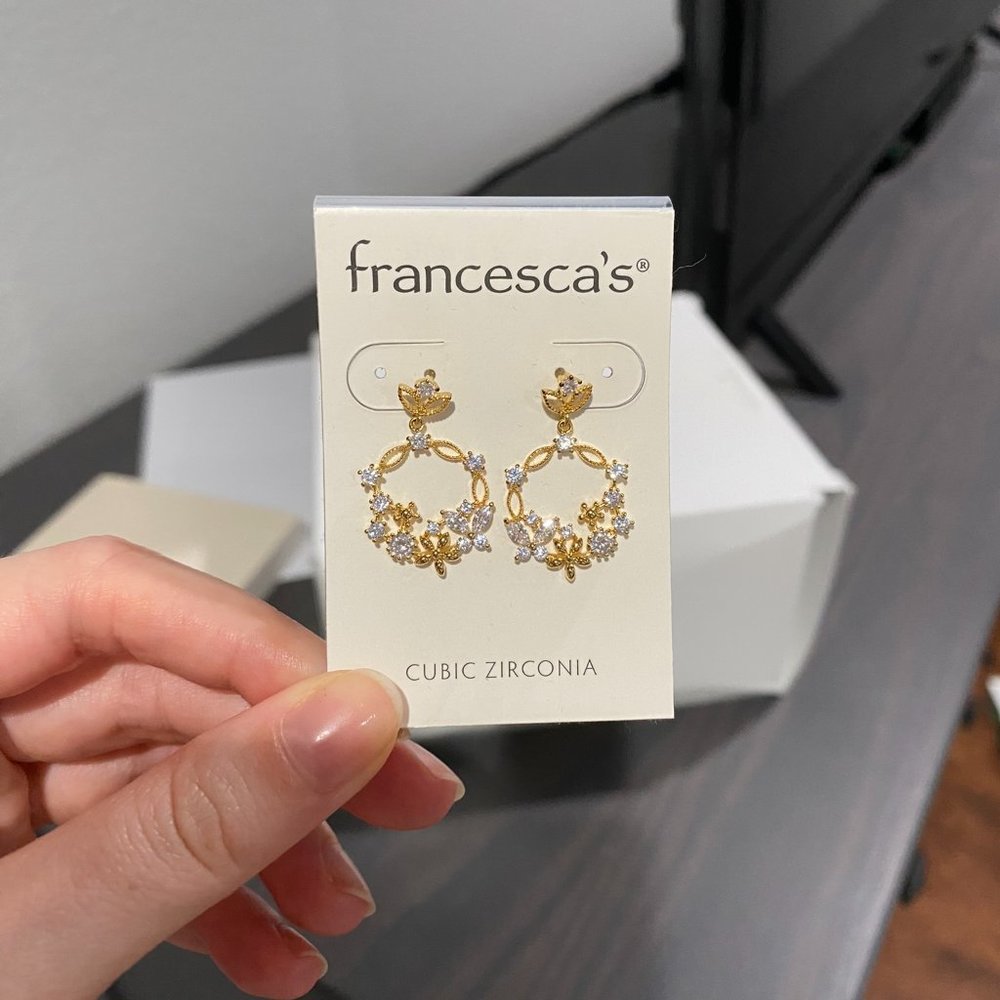 Francesca's Floral Gold Sparkly Earrings